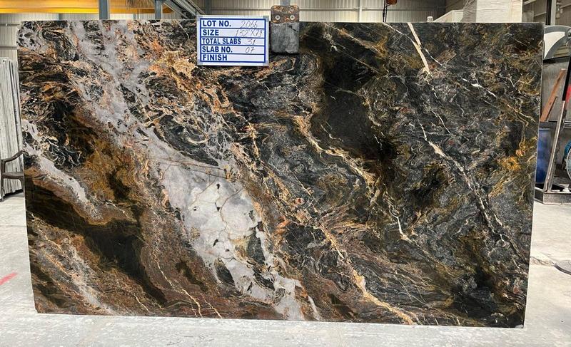 Stone yard with premium quartzite slabs ready for export